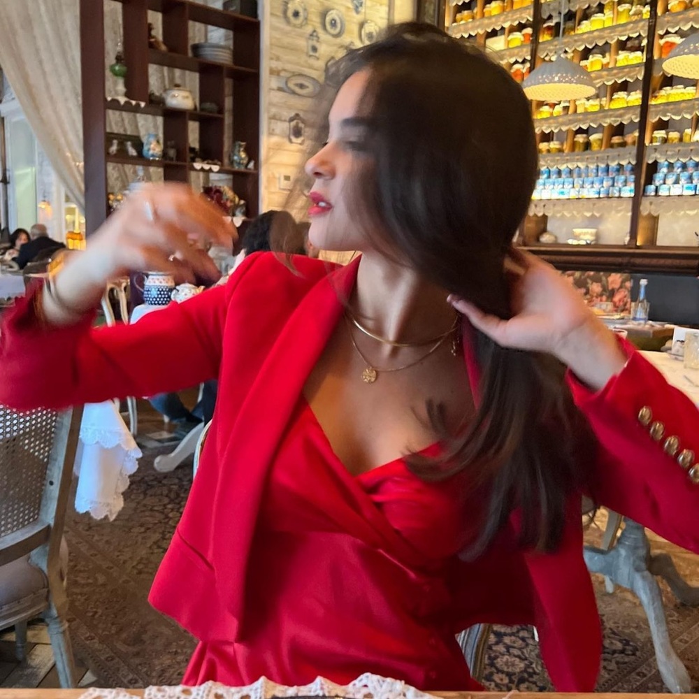 Long silk red dress